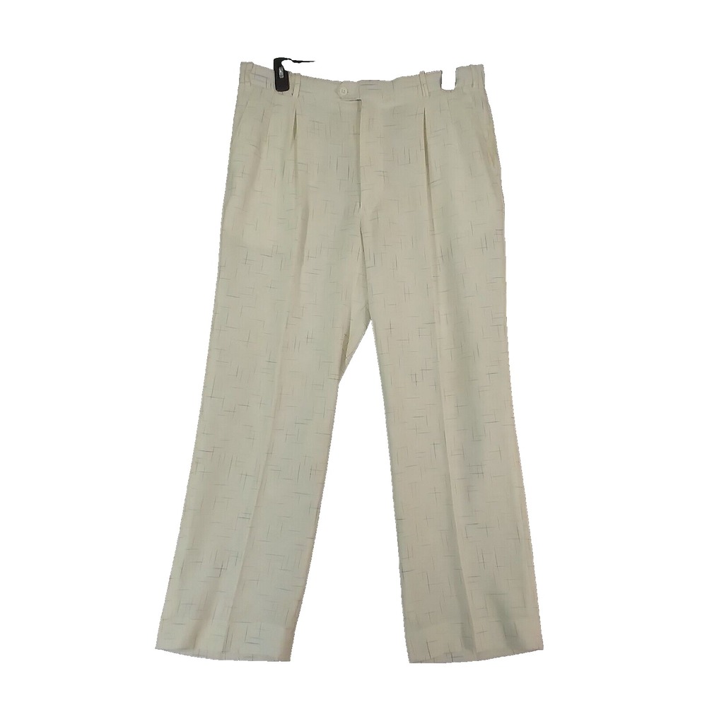 Pronti Golf Pants Men 38x32 White Geometric Pleated Retro Dress Pants